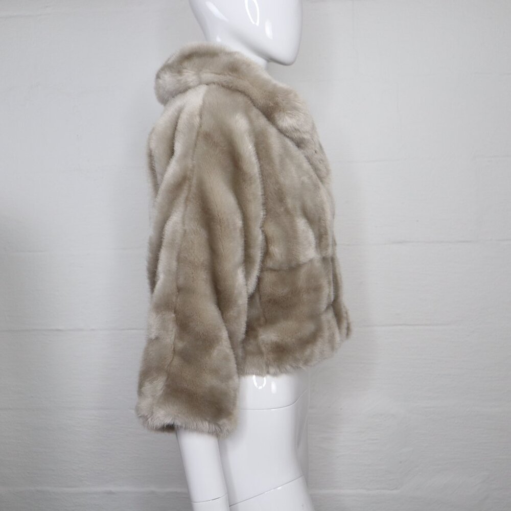 Gap Faux Fur Jacket Beige Tan Coat XS/S Short 3/4 Sleeve 1 Hook Pockets